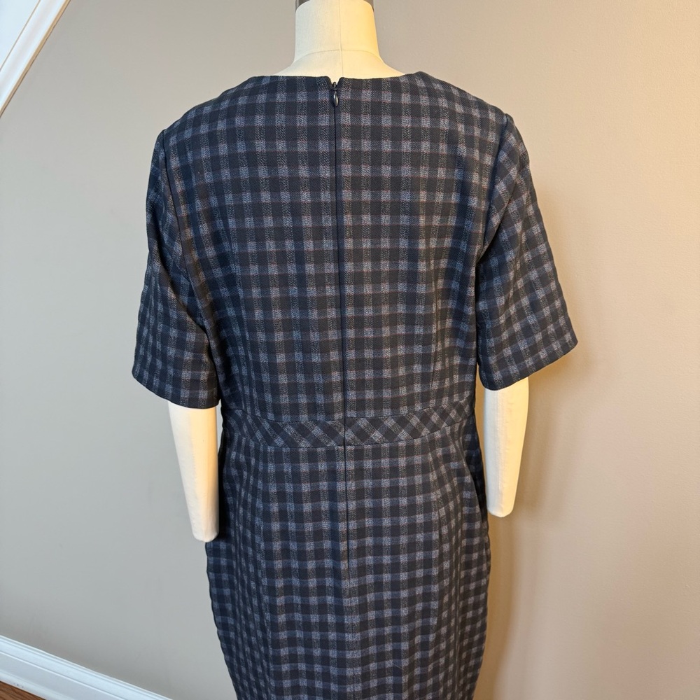 Banana Republic Elegant Asymmetrical Navy Checkered Dress, 16, NWT - Picture 10 of 16